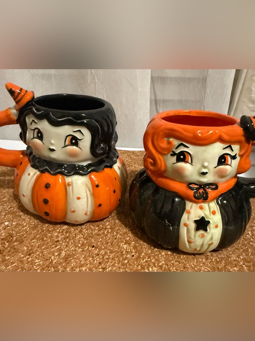 Johanna Parker Halloween Ceramic Witch Mugs- Black & Orange